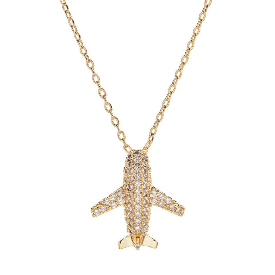 Gold bling airplane necklace