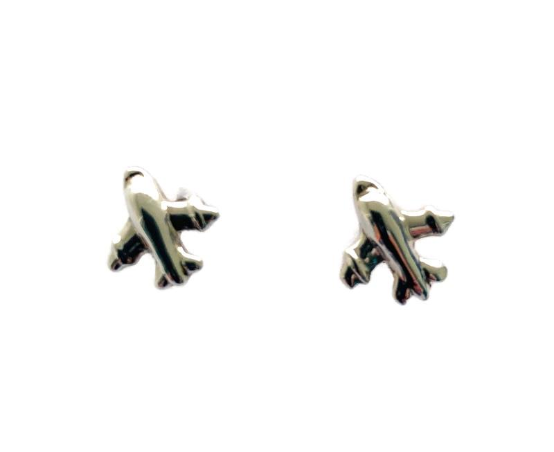 Silver airplane earrings