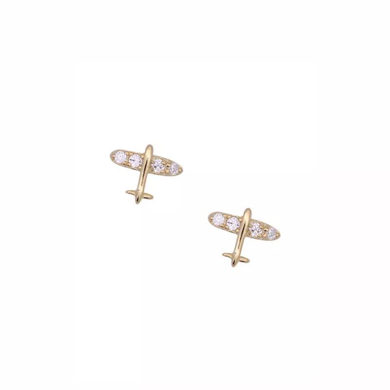 Airplane earrings, gold, bling