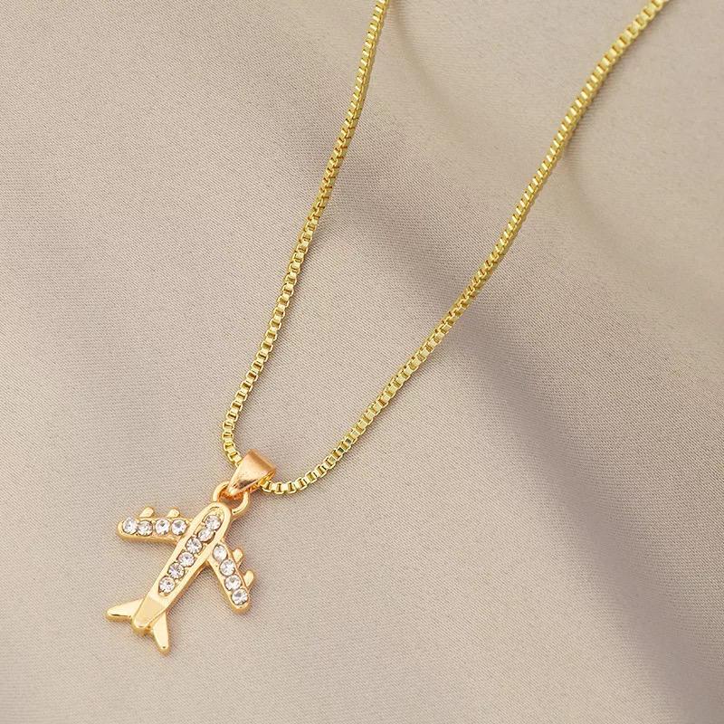 Airplane necklace, gold, bling