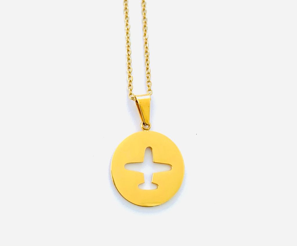 Airplane necklace round stainless steel