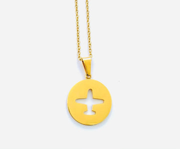 Airplane necklace round stainless steel