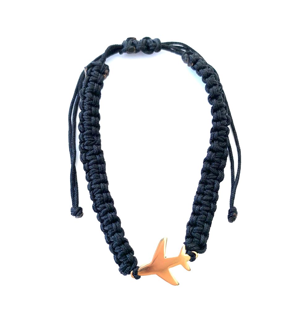 Airplane rope bracelet (gold plated/black or silver/turquoise)