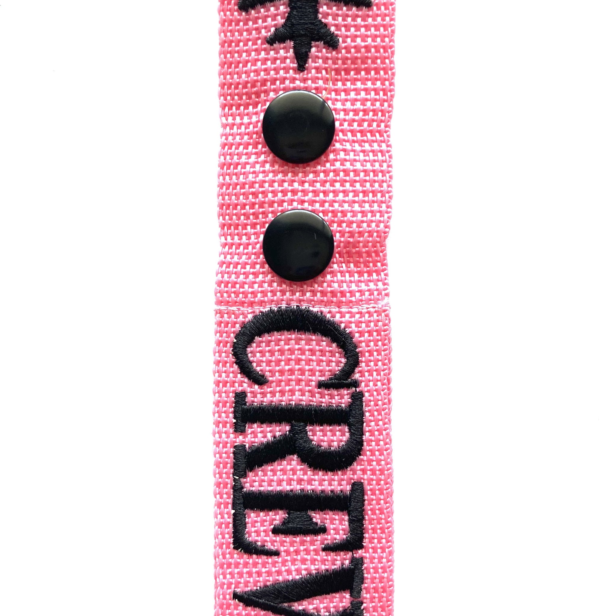 Crew Double Button Luggage Tags - Black on Pink Color