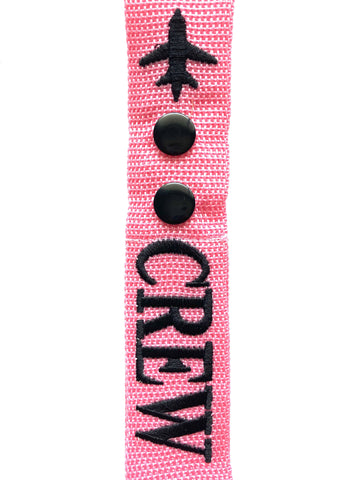 Crew Double Button Luggage Tags - Black on Pink Color