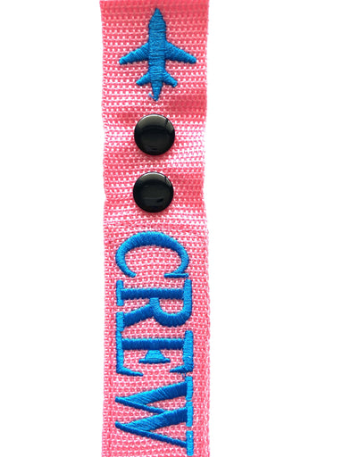 Crew Double Button Luggage Tags - Blue on Pink Color