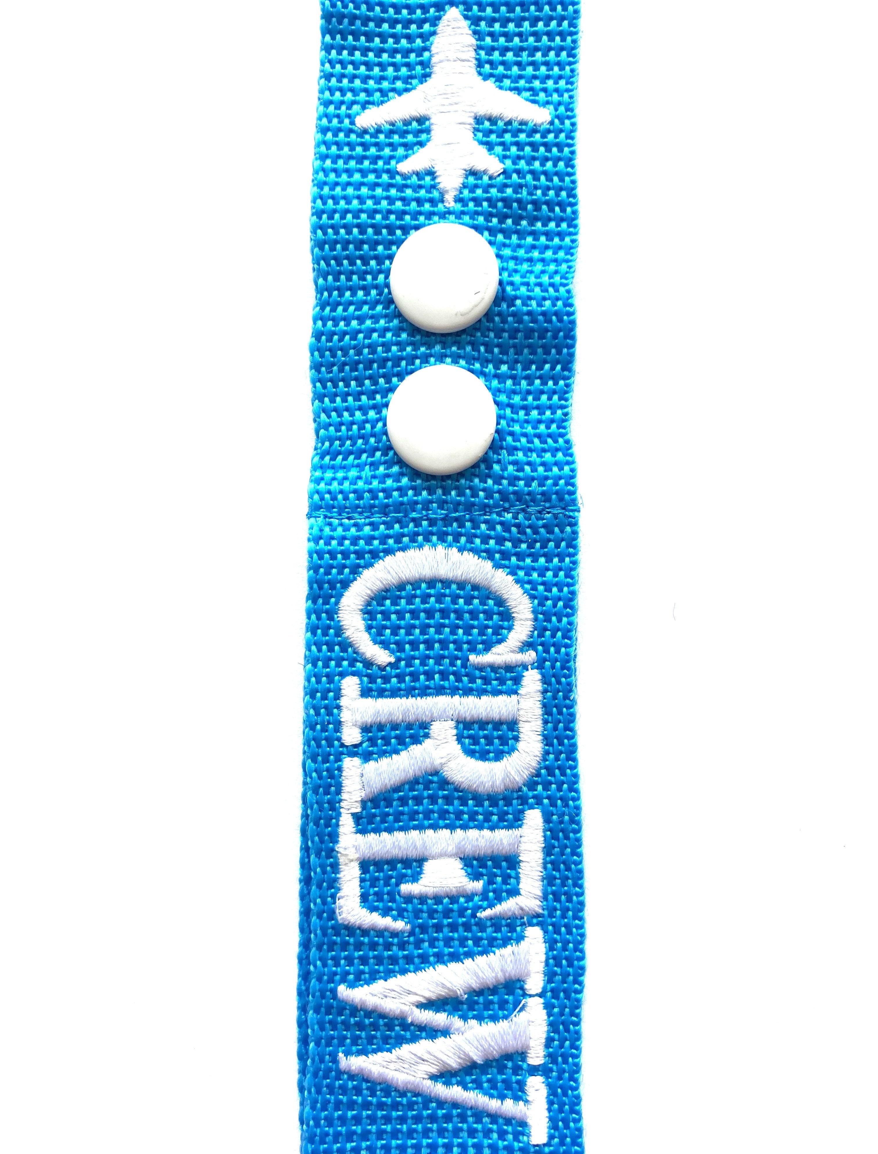 Crew Double Button Luggage Tags - White on blue Color