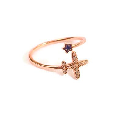 Airplane and star adjustable ring Stainless steel