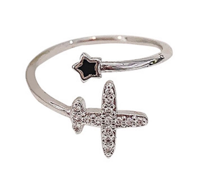 Airplane and star adjustable ring Stainless steel