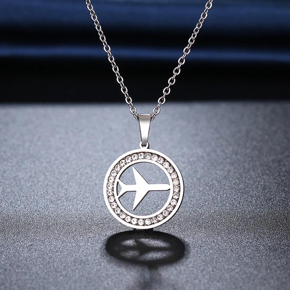 Circle airplane necklace